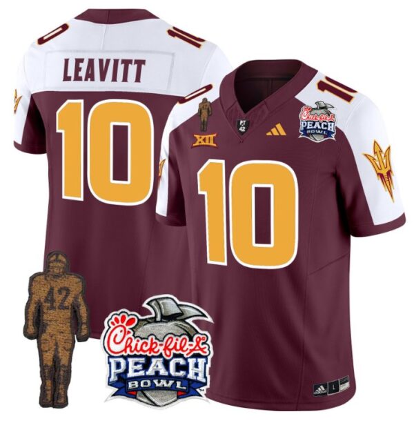 Men's Sam Leavitt Jersey #10 Sun Devils Pat Tillman Peach Bowl Patch Maroon Alternate