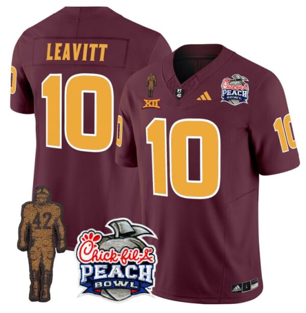 Men's Sam Leavitt Jersey #10 Sun Devils Pat Tillman Peach Bowl Patch Maroon