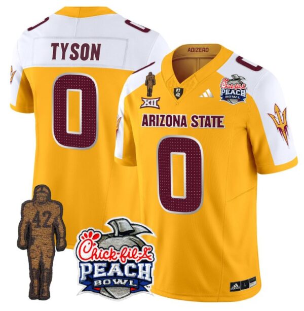 Men's Jordyn Tyson Jersey #0 Arizona State Peach Bowl Patch Football V2 Gold Alternate