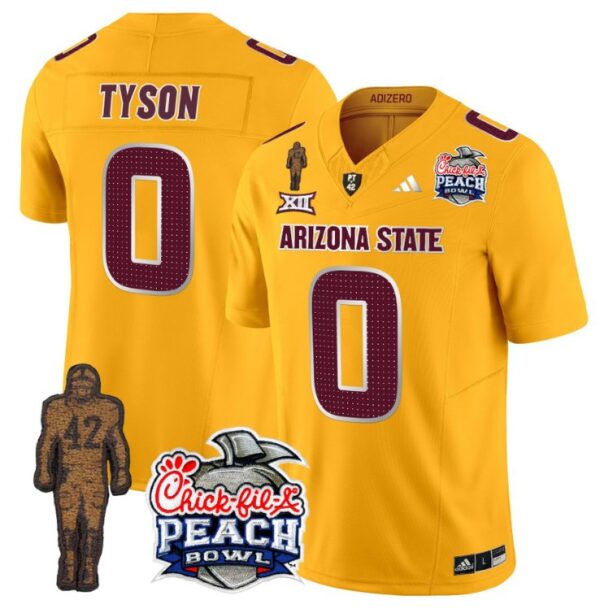 Men's Jordyn Tyson Jersey #0 Arizona State Peach Bowl Patch Football V2 Gold