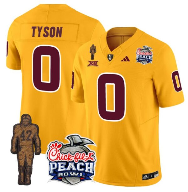 Men's Jordyn Tyson Jersey #0 Sun Devils Pat Tillman Peach Bowl Patch Gold