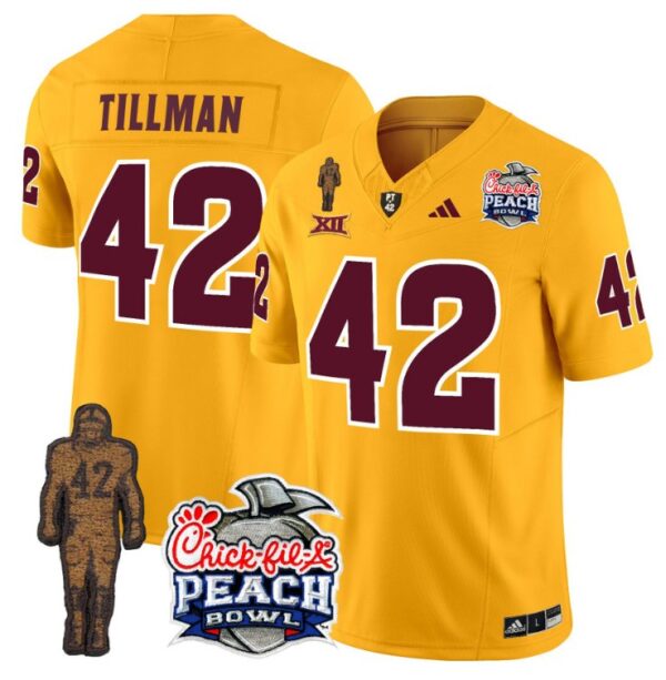 Men's Pat Tillman Jersey #42 Arizona State Peach Bowl Patch Football Gold