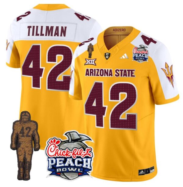 Men's Pat Tillman Jersey #42 Arizona State Peach Bowl Patch Football V2 Gold Alternate