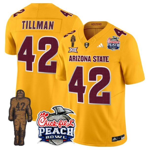 Men's Pat Tillman Jersey #42 Arizona State Peach Bowl Patch Football V2 Gold