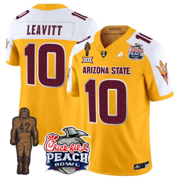 Men's Sam Leavitt Jersey #10 Arizona State Peach Bowl Patch Football V2 Gold Alternate