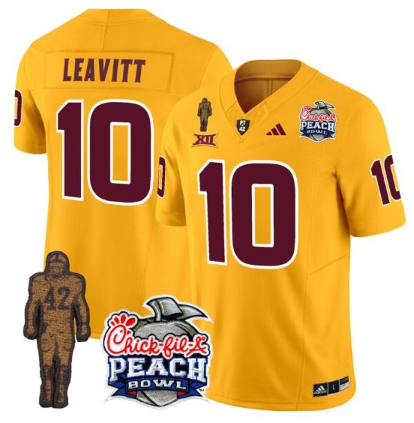 Men's Sam Leavitt Jersey #10 Sun Devils Pat Tillman Peach Bowl Patch Gold