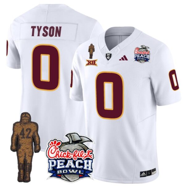 Men's Jordyn Tyson Jersey #0 Sun Devils Pat Tillman Peach Bowl Patch White