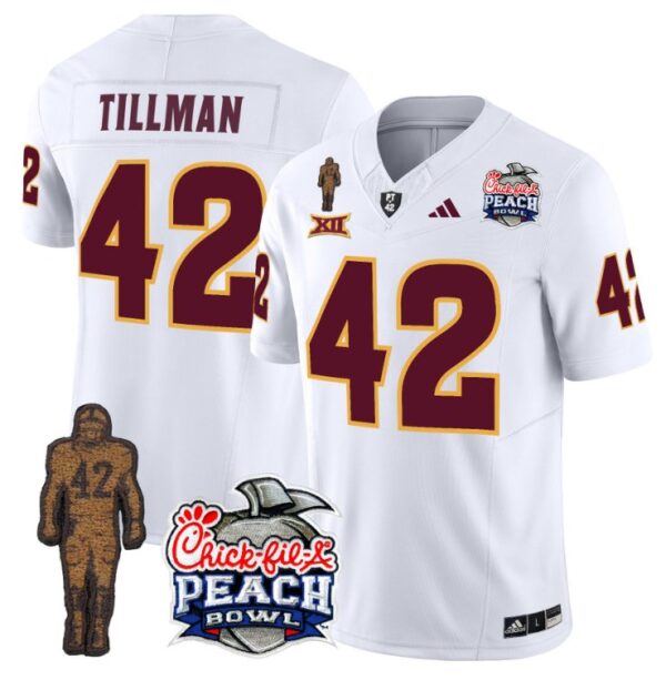 Men's Pat Tillman Jersey #42 Arizona State Peach Bowl Patch Football White