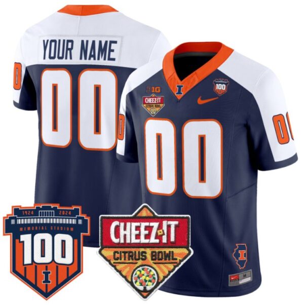 Men's Custom Illinois Fighting Jersey 2025 Cheez-It Citrus Bowl Navy Alternate