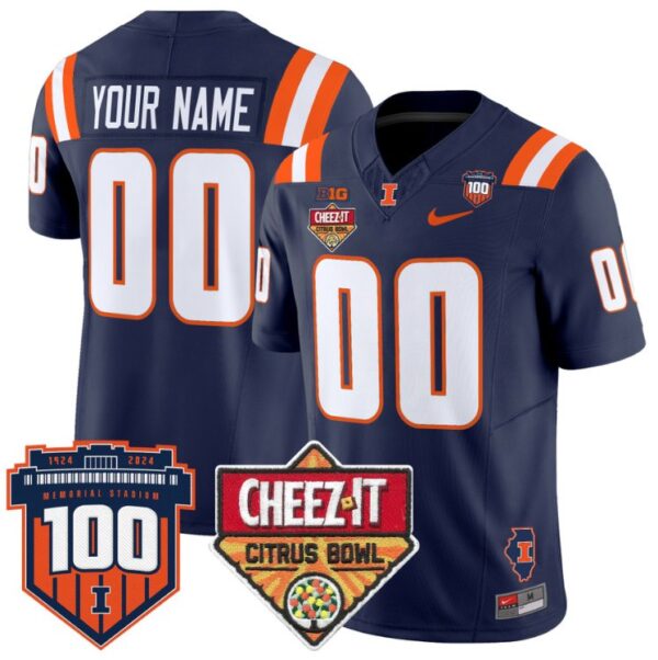 Men's Custom Illinois Fighting Jersey 2025 Cheez-It Citrus Bowl Navy