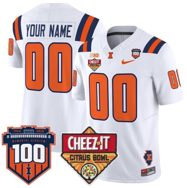 Men's Custom Illinois Fighting Jersey 2025 Cheez-It Citrus Bowl White
