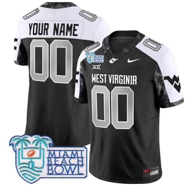 Men's Custom West Virginia Mountaineers Jersey 2025 Miami Beach Bowl Patch Alternate