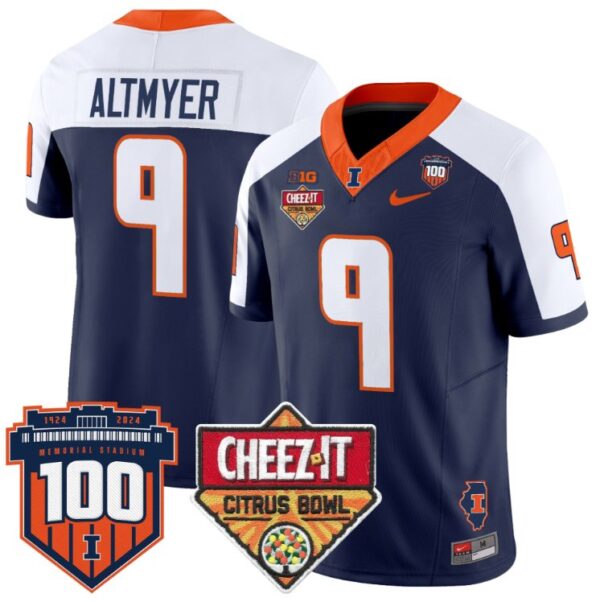 Men's Luke Altmyer Jersey #9 Illinois Fighting 2025 Cheez-It Citrus Bowl Navy Alternate