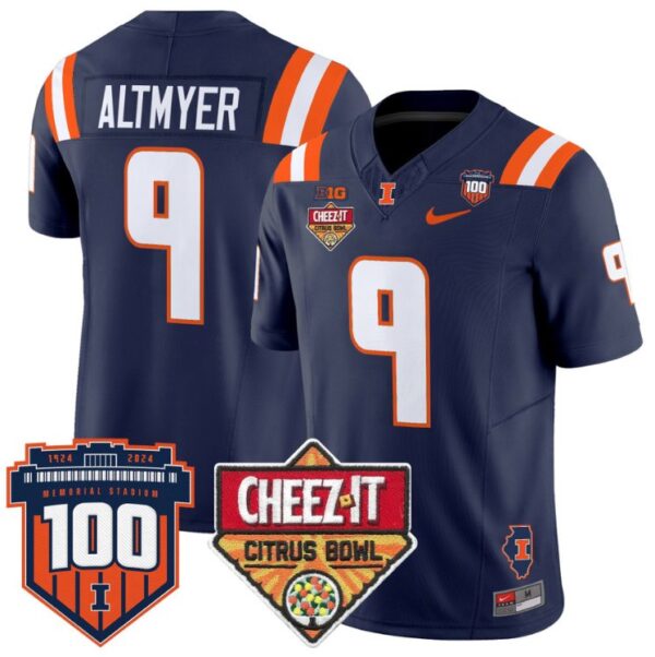 Men's Luke Altmyer Jersey #9 Illinois Fighting 2025 Cheez-It Citrus Bowl Navy