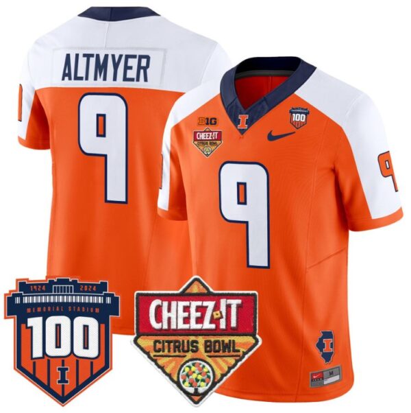Men's Luke Altmyer Jersey #9 Illinois Fighting 2025 Cheez-It Citrus Bowl Orane Alternate