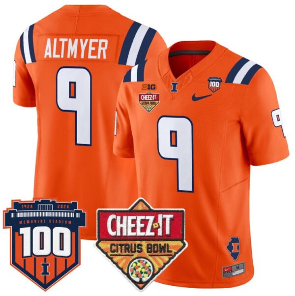 Men's Luke Altmyer Jersey #9 Illinois Fighting 2025 Cheez-It Citrus Bowl Orange
