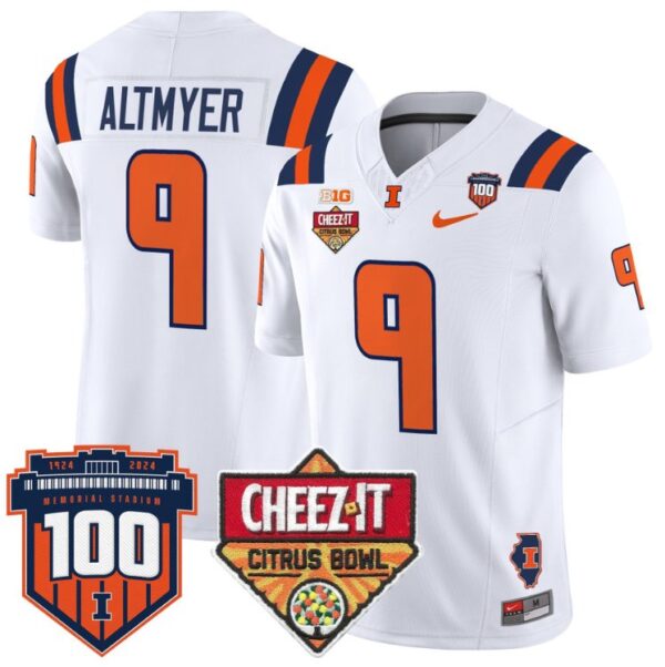 Men's Luke Altmyer Jersey #9 Illinois Fighting 2025 Cheez-It Citrus Bowl White
