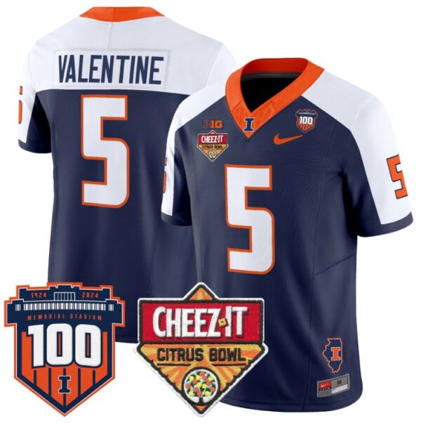 Men's Ca'Lil Valentine Jersey #5 Illinois Fighting 2025 Cheez-It Citrus Bowl Navy Alternate