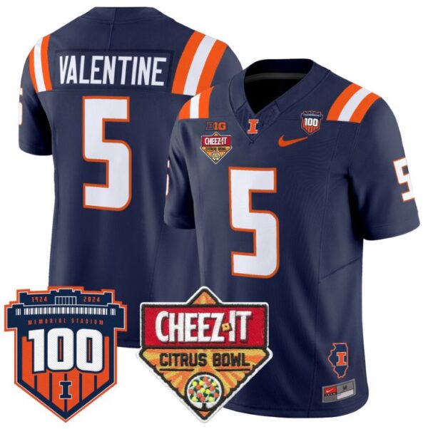 Men's Ca'Lil Valentine Jersey #5 Illinois Fighting 2025 Cheez-It Citrus Bowl Navy