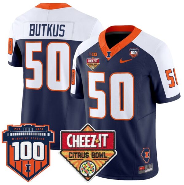Men's Dick Butkus Jersey #50 Illinois Fighting 2025 Cheez-It Citrus Bowl Navy Alternate