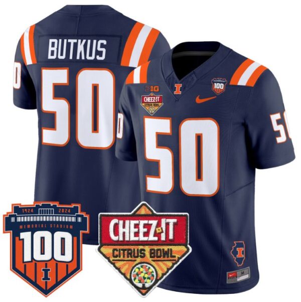 Men's Dick Butkus Jersey #50 Illinois Fighting 2025 Cheez-It Citrus Bowl Navy