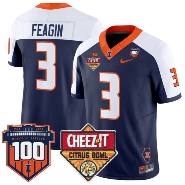 Men's Kaden Feagin Jersey #3 Illinois Fighting 2025 Cheez-It Citrus Bowl Navy Alternate