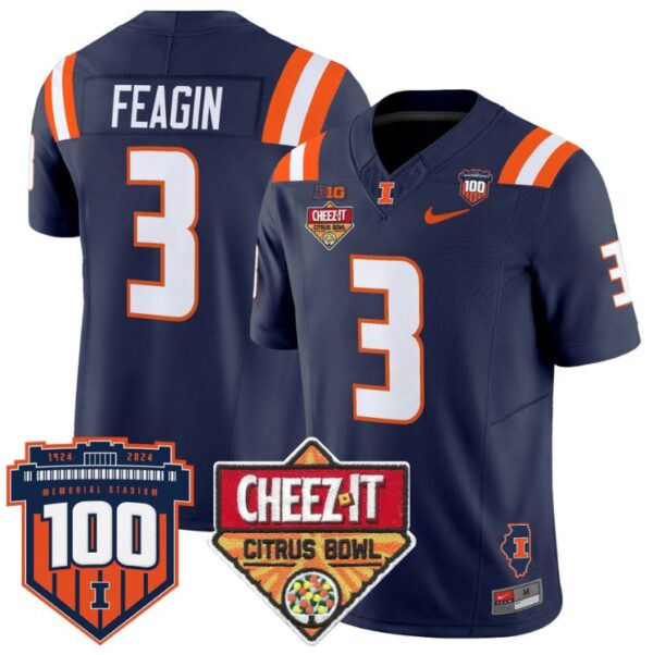 Men's Kaden Feagin Jersey #3 Illinois Fighting 2025 Cheez-It Citrus Bowl Navy