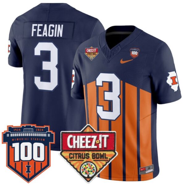 Men's Kaden Feagin Jersey #3 Illinois Fighting 2025 Cheez-It Citrus Bowl Throwback