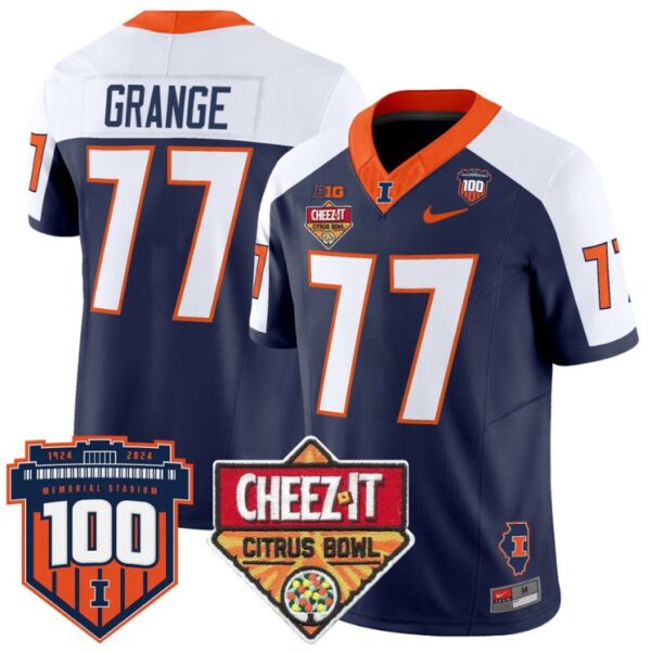 Men's Red Grange Jersey #77 Illinois Fighting 2025 Cheez-It Citrus Bowl Navy Alternate