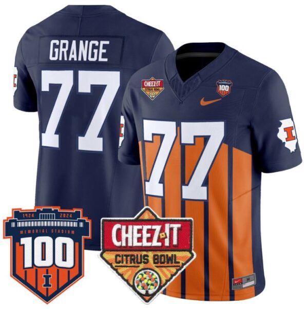 Men's Red Grange Jersey #77 Illinois Fighting 2025 Cheez-It Citrus Bowl Throwback