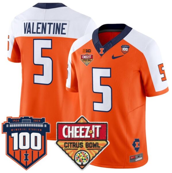 Men's Ca'Lil Valentine Jersey #5 Illinois Fighting 2025 Cheez-It Citrus Bowl Orange Alternate