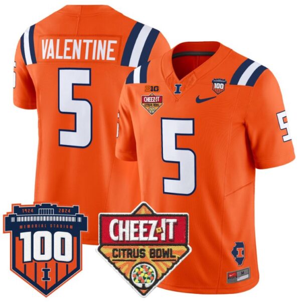 Men's Ca'Lil Valentine Jersey #5 Illinois Fighting 2025 Cheez-It Citrus Bowl Orange