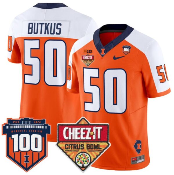 Men's Dick Butkus Jersey #50 Illinois Fighting 2025 Cheez-It Citrus Bowl Orange Alternate