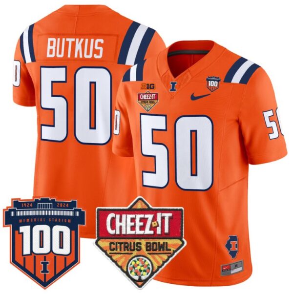 Men's Dick Butkus Jersey #50 Illinois Fighting 2025 Cheez-It Citrus Bowl Orange
