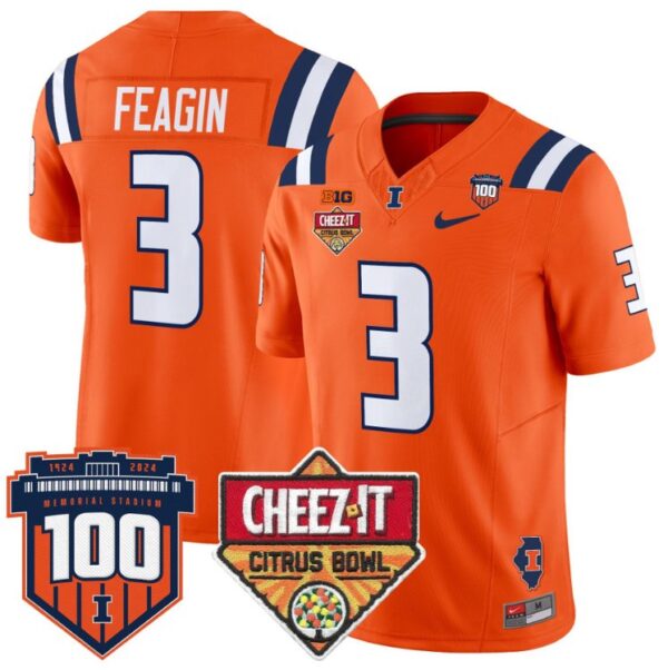 Men's Kaden Feagin Jersey #3 Illinois Fighting 2025 Cheez-It Citrus Bowl Orange