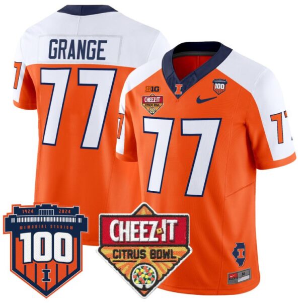 Men's Red Grange Jersey #77 Illinois Fighting 2025 Cheez-It Citrus Bowl Orange Alternate