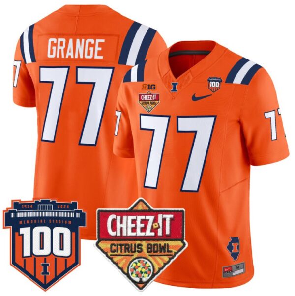 Men's Red Grange Jersey #77 Illinois Fighting 2025 Cheez-It Citrus Bowl Orange