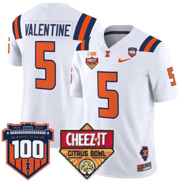 Men's Ca'Lil Valentine Jersey #5 Illinois Fighting 2025 Cheez-It Citrus Bowl White