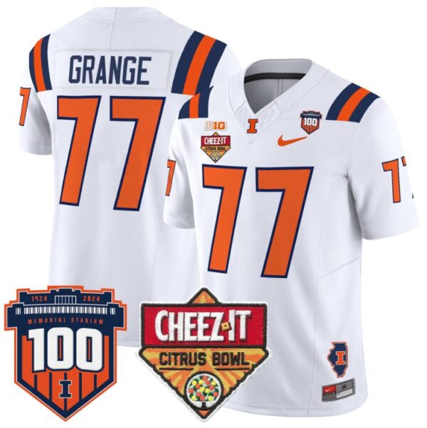 Men's Red Grange Jersey #77 Illinois Fighting 2025 Cheez-It Citrus Bowl White
