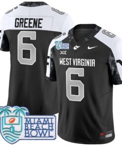 Men's Garrett Greene Jersey #6 West Virginia Mountaineers 2025 Miami Beach Bowl Alternate