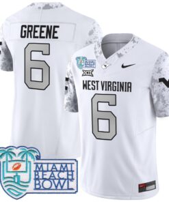 Men's Garrett Greene Jersey #6 West Virginia Mountaineers 2025 Miami Beach Bowl White