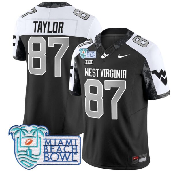 Men's Kole Taylor Jersey #87 West Virginia Mountaineers 2025 Miami Beach Bowl Alternate