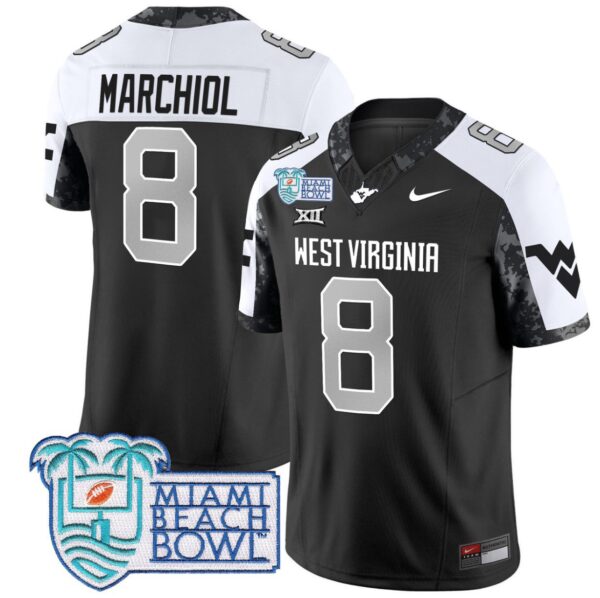Men's Nicco Marchiol Jersey #8 West Virginia Mountaineers 2025 Miami Beach Bowl Alternate