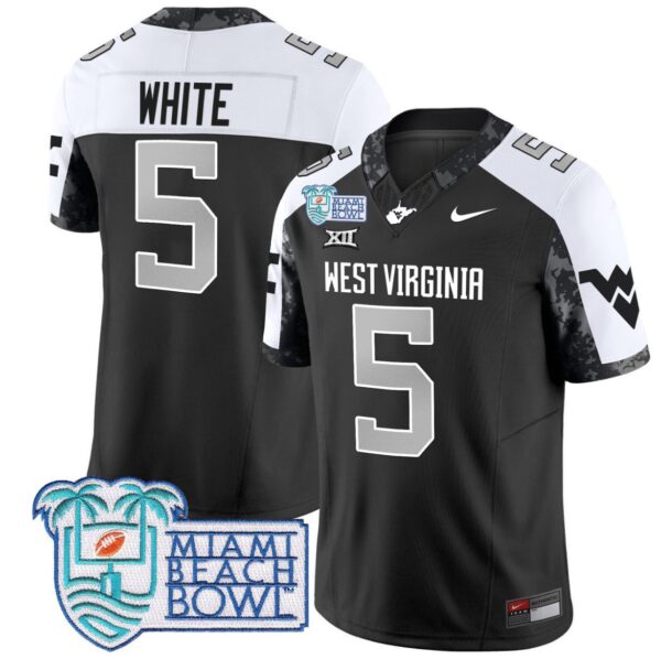 Men's Pat White Jersey #5 West Virginia Mountaineers 2025 Miami Beach Bowl Alternate