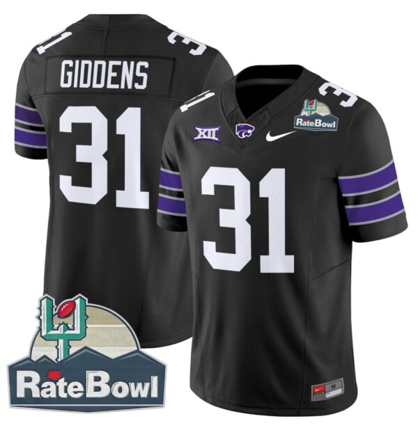 Men's DJ Giddens Jersey #31 Kansas State Wildcats 2025 Rate Bowl Patch Black
