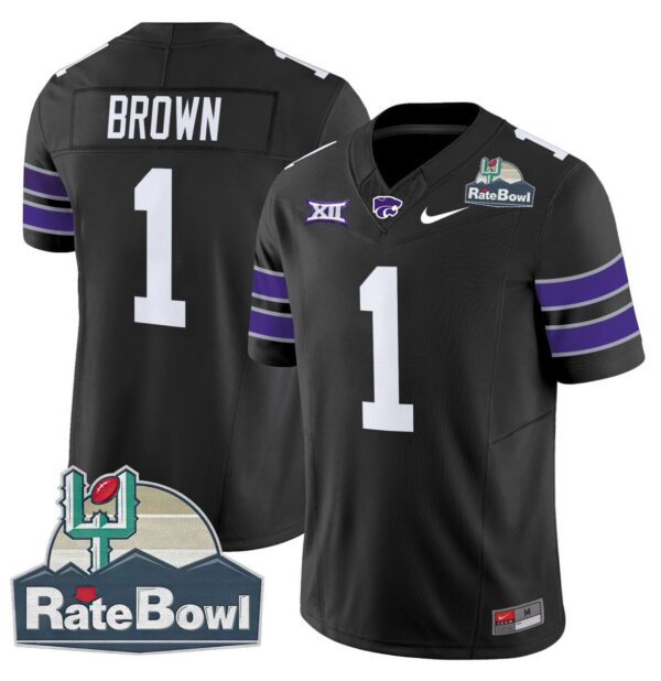 Men's Jayce Brown Jersey #1 Kansas State Wildcats 2025 Rate Bowl Patch Black