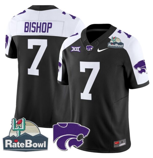 Men's Michael Bishop Jersey #7 Kansas State Wildcats 2025 Rate Bowl Patch Black Alternate