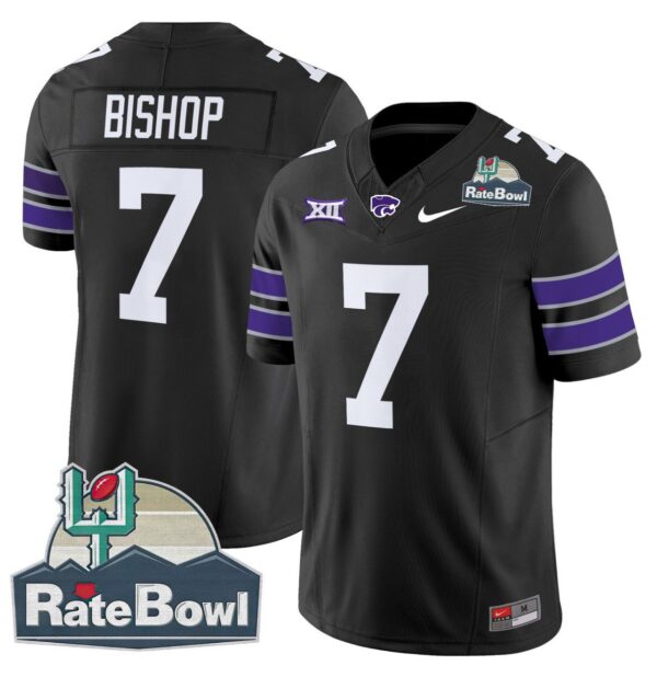 Men's Michael Bishop Jersey #7 Kansas State Wildcats 2025 Rate Bowl Patch Black