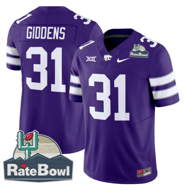 Men's DJ Giddens Jersey #31 Kansas State Wildcats 2025 Rate Bowl Patch Purple
