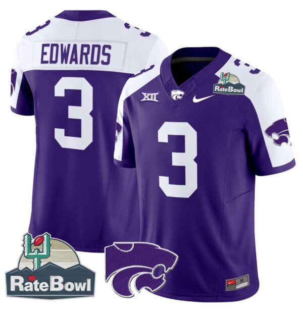 Men's Dylan Edwards Jersey #3 Kansas State Wildcats 2025 Rate Bowl Patch Purple Alternate